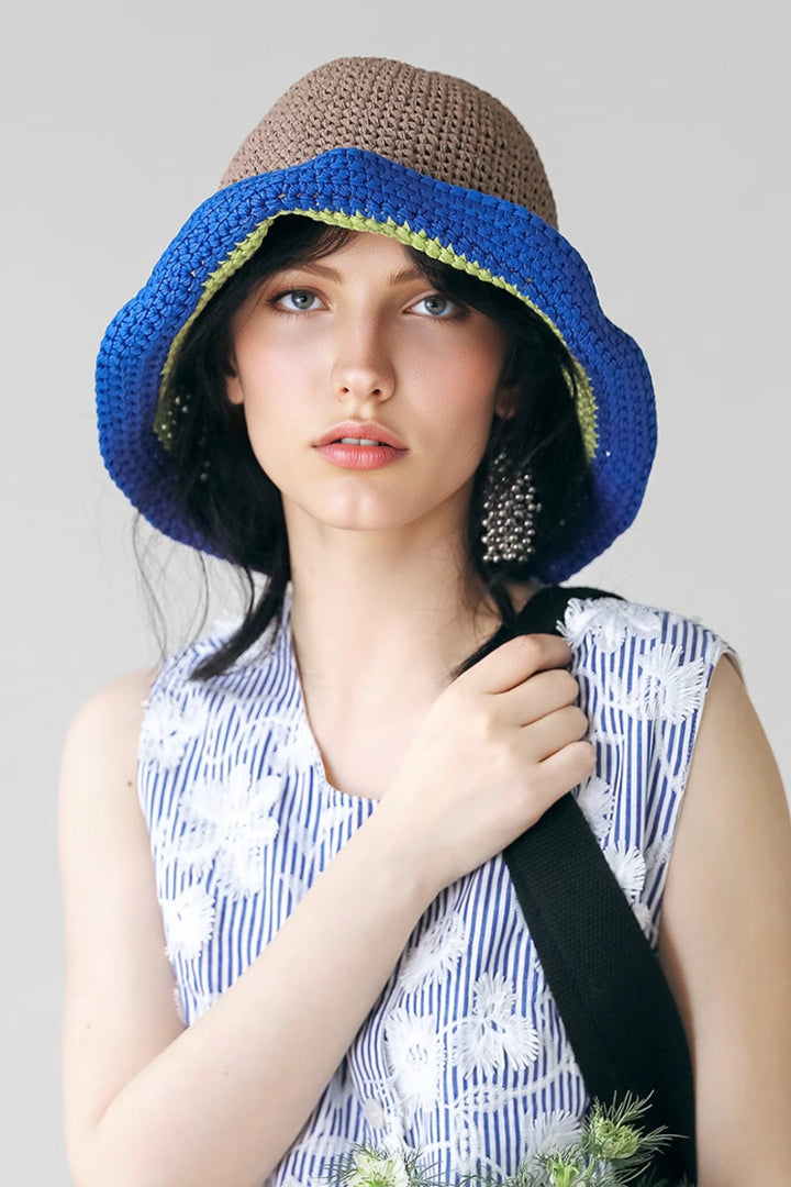 Japanese Washi Paper Crochet Color Block Bucket Hat  Fibflx