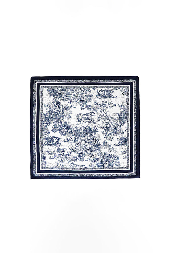 Jungle-Printed Square Scarf in Blue - Fibflx