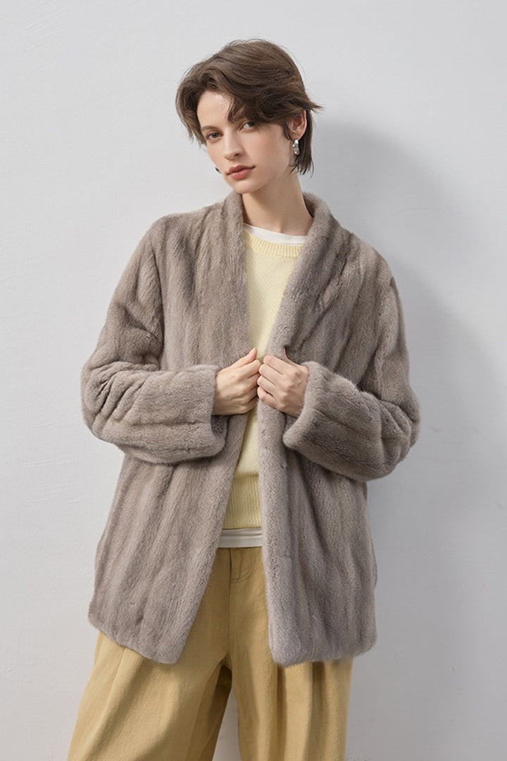 Kopenhagen Fur Mink Fur Relaxed V-Neck Jacket Milktea / M Fibflx