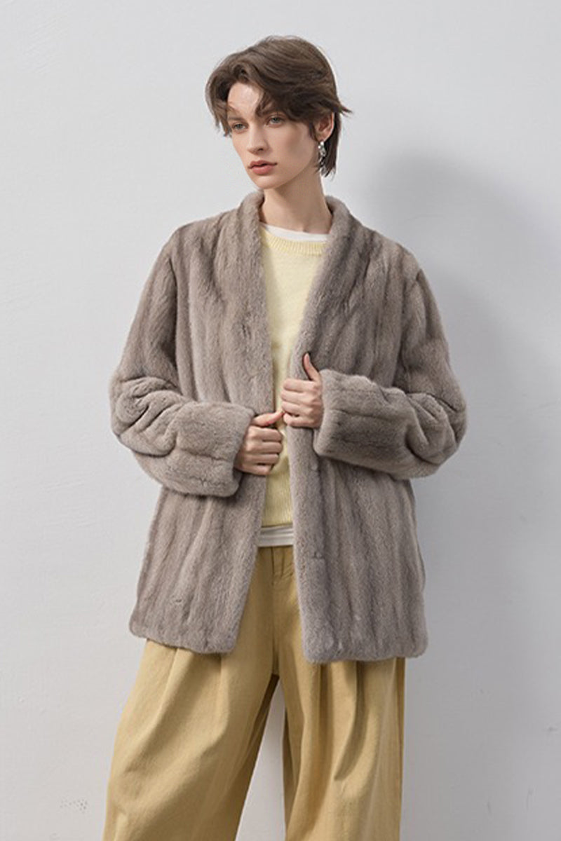 Women's Mink Fur Jacket with V-Neck | Luxe Fur Jacket Style - Fibflx