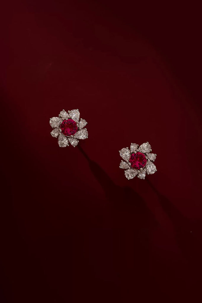 Fibflx Women's Lab Grown Diamond Flower Cluster Stud Earrings