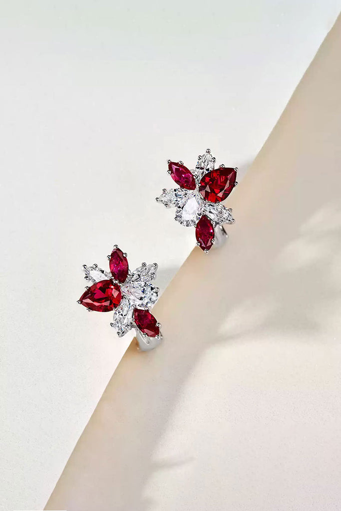 Fibflx Women's Lab Grown Ruby and Diamond Cluster Stud Earrings