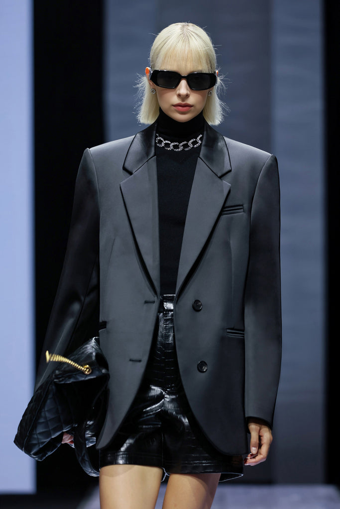 Lambskin Leather Croc Embossed High-Waisted Shorts  Fibflx