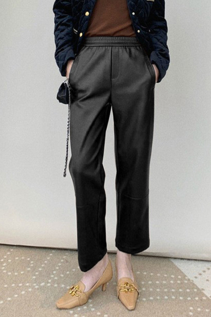 Lambskin Leather Cropped Pull-On Pants Black / L Fibflx
