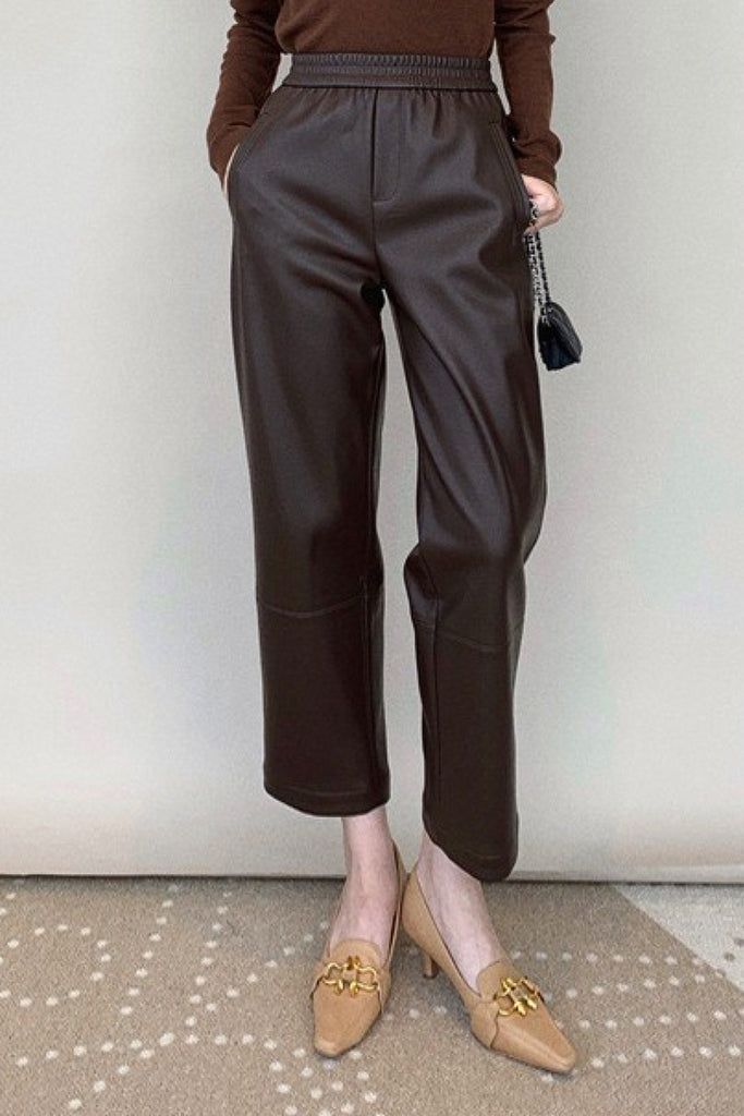 Lambskin Leather Cropped Pull-On Pants Coconut Brown / L Fibflx