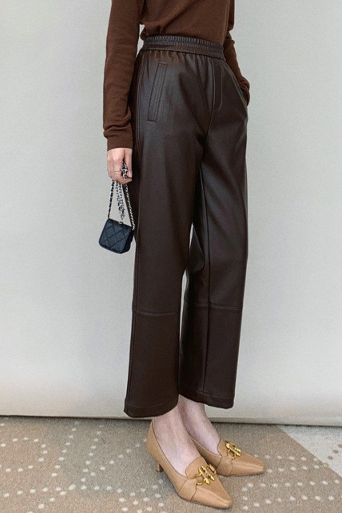 Lambskin Leather Cropped Pull-On Pants  Fibflx