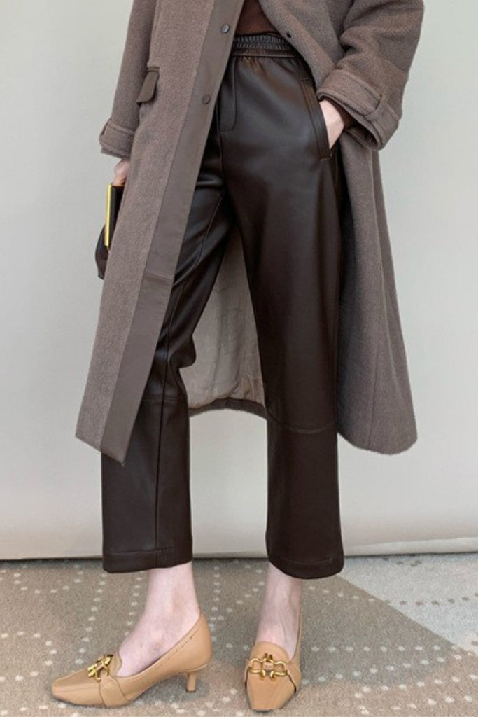 Lambskin Leather Cropped Pull-On Pants  Fibflx