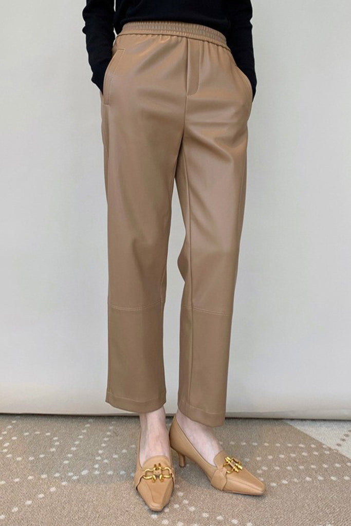 Lambskin Leather Cropped Pull-On Pants Spirited Khaki / L Fibflx