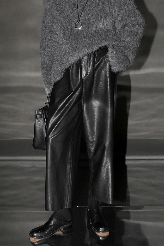 Lambskin Leather Cropped Wide-Leg Pants Black / XL Fibflx