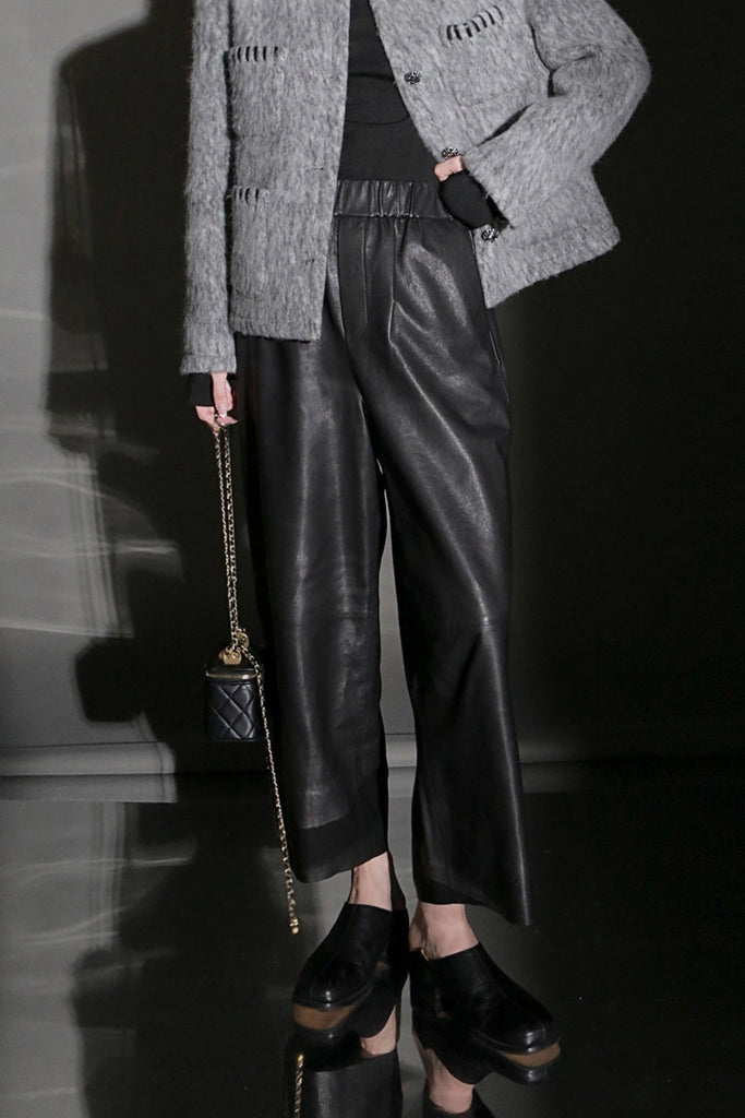 Lambskin Leather Cropped Wide-Leg Pants  Fibflx