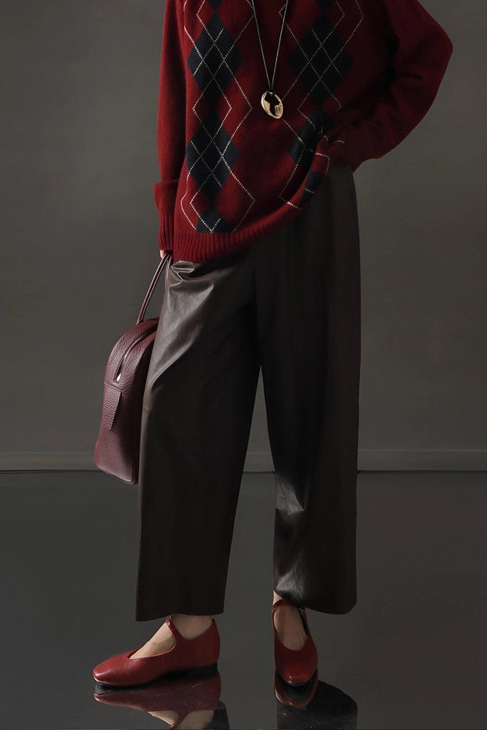 Lambskin Leather Cropped Wide-Leg Pants  Fibflx