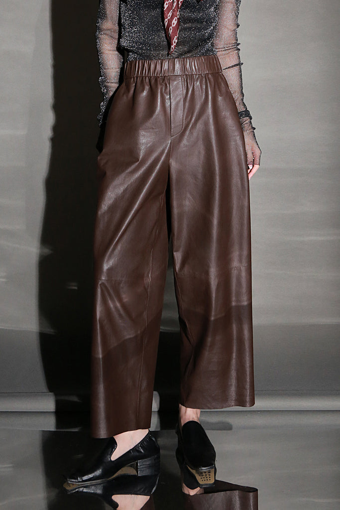 Lambskin Leather Cropped Wide-Leg Pants  Fibflx
