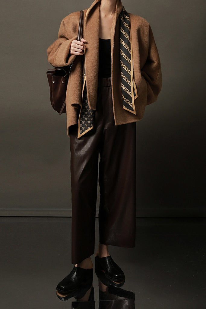 Lambskin Leather Cropped Wide-Leg Pants  Fibflx