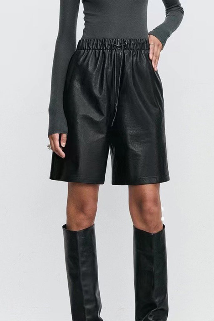 Lambskin Leather Drawstring Bermuda Shorts  Fibflx