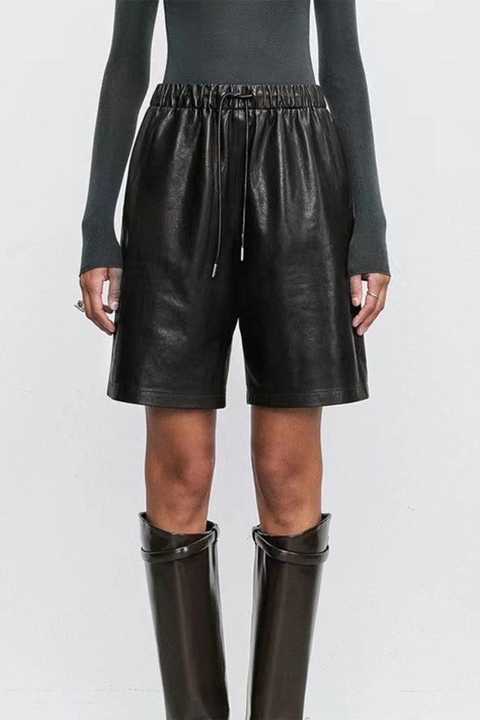 Lambskin Leather Drawstring Bermuda Shorts  Fibflx