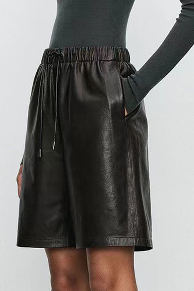 Lambskin Leather Drawstring Bermuda Shorts  Fibflx
