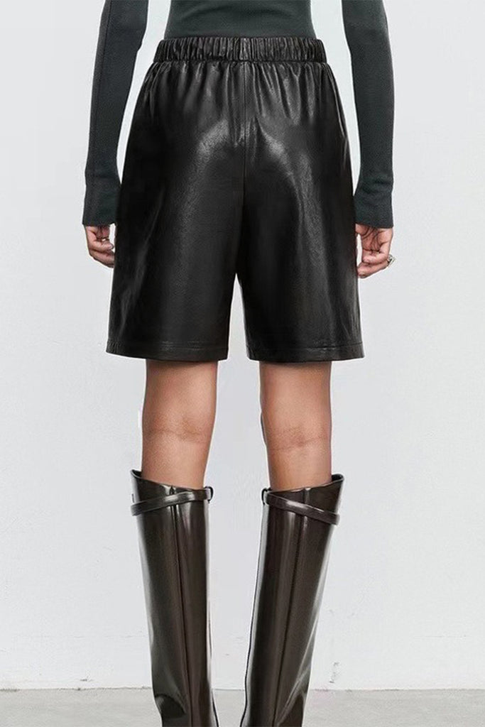 Lambskin Leather Drawstring Bermuda Shorts  Fibflx