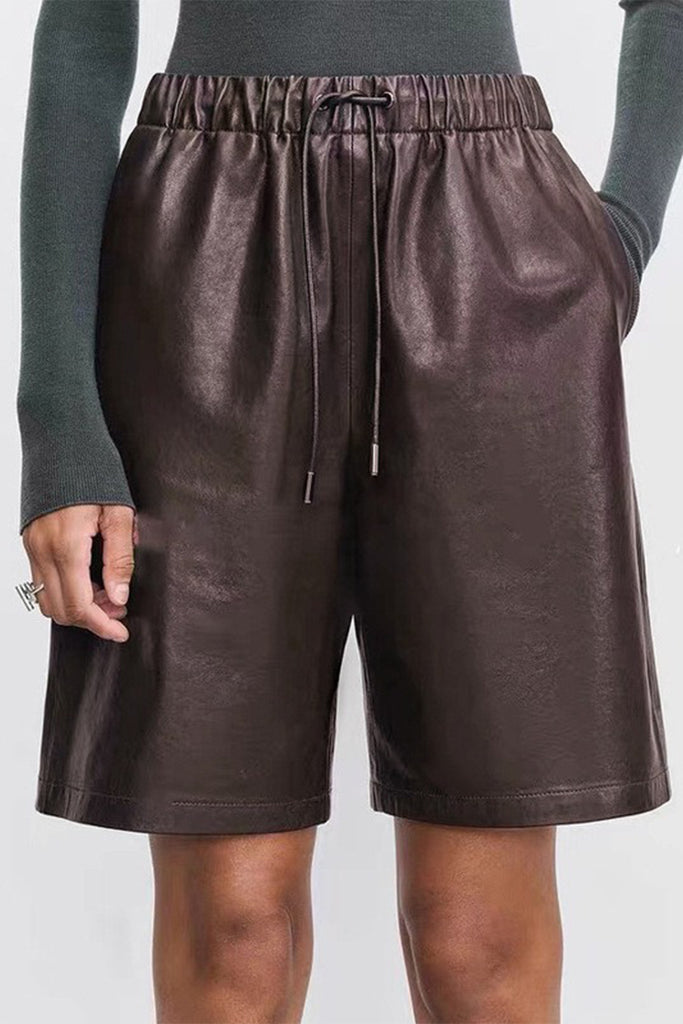 Lambskin Leather Drawstring Bermuda Shorts Coconut Brown / L Fibflx