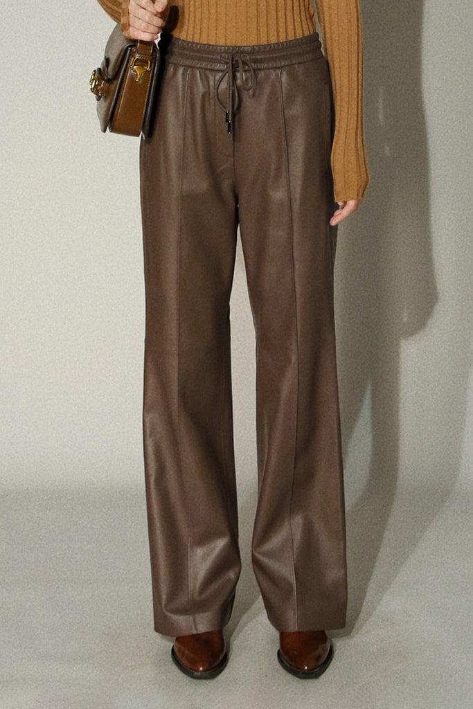 Lambskin Leather Drawstring Pull-On Pants Espresso Brown / XL Fibflx