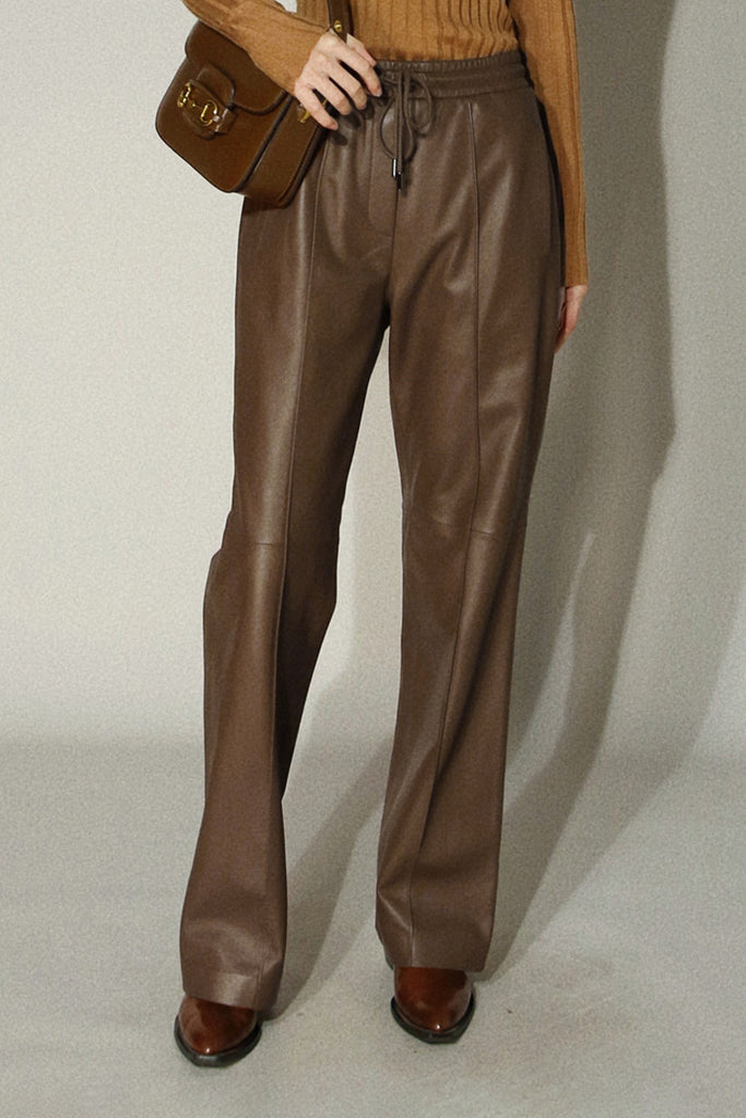 Lambskin Leather Drawstring Pull-On Pants  Fibflx