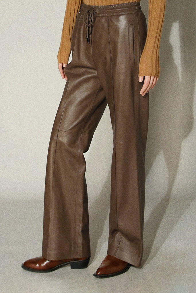 Lambskin Leather Drawstring Pull-On Pants  Fibflx