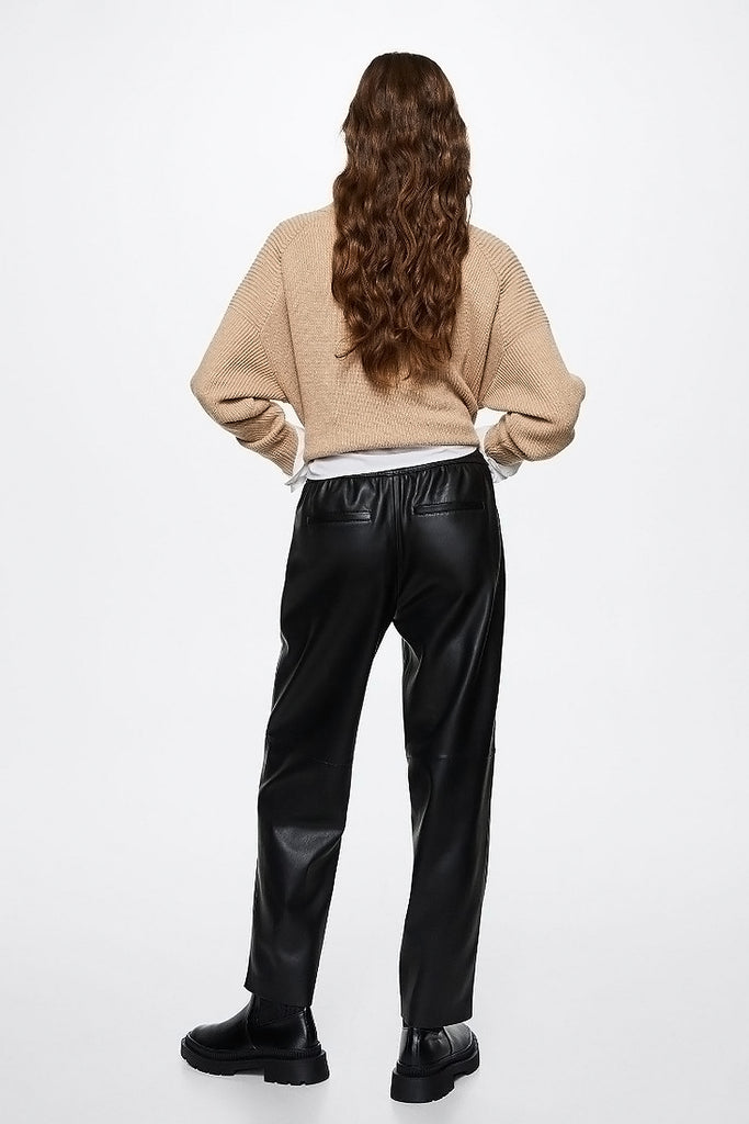 Lambskin Leather Drawstring Tapered Pants  Fibflx