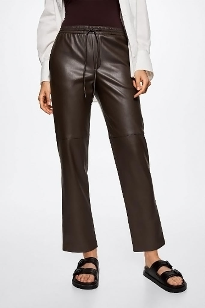 Lambskin Leather Drawstring Tapered Pants Cocoa Brown / L Fibflx