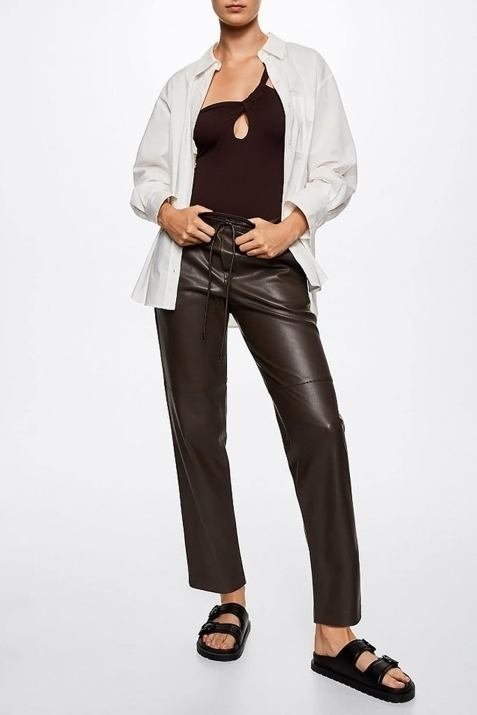 Lambskin Leather Drawstring Tapered Pants  Fibflx