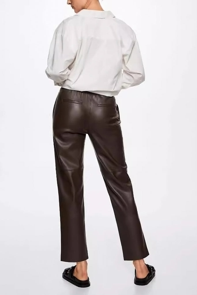 Lambskin Leather Drawstring Tapered Pants  Fibflx