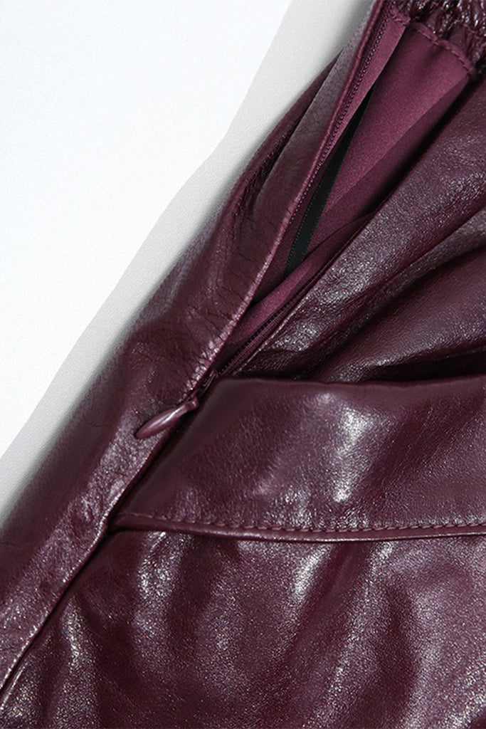 Lambskin Leather Elastic-Waist Column Midi Skirt  Fibflx