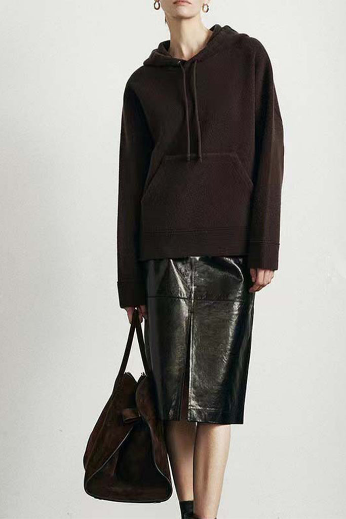 Lambskin Leather High-Waisted Column Midi Skirt  Fibflx