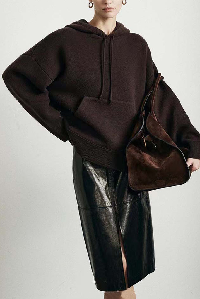 Lambskin Leather High-Waisted Column Midi Skirt  Fibflx