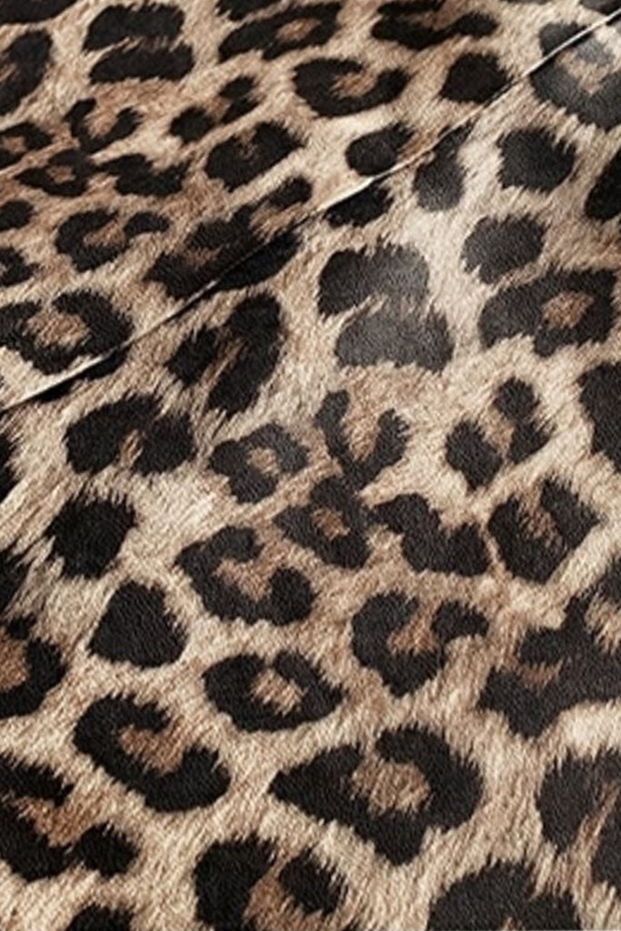 Lambskin Leather Leopard Print Midi Pencil Skirt  Fibflx