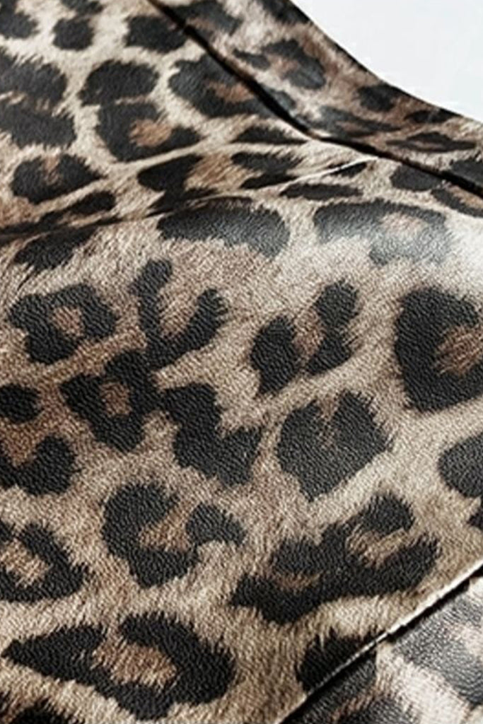 Lambskin Leather Leopard Print Midi Pencil Skirt  Fibflx