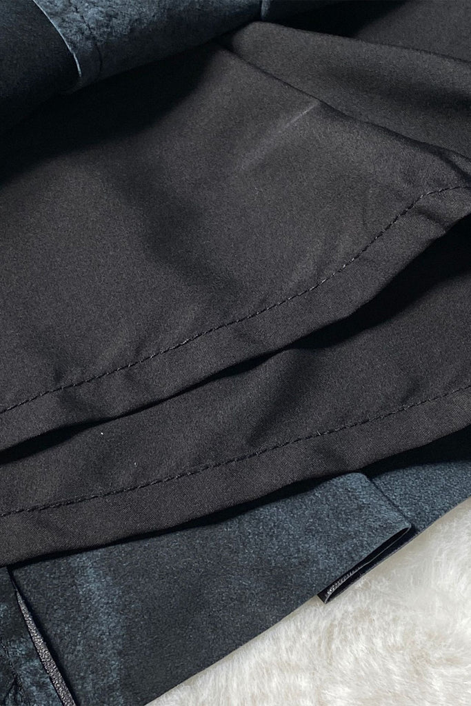 Lambskin Leather Pleated A-Line Mini Skirt in Black  Fibflx