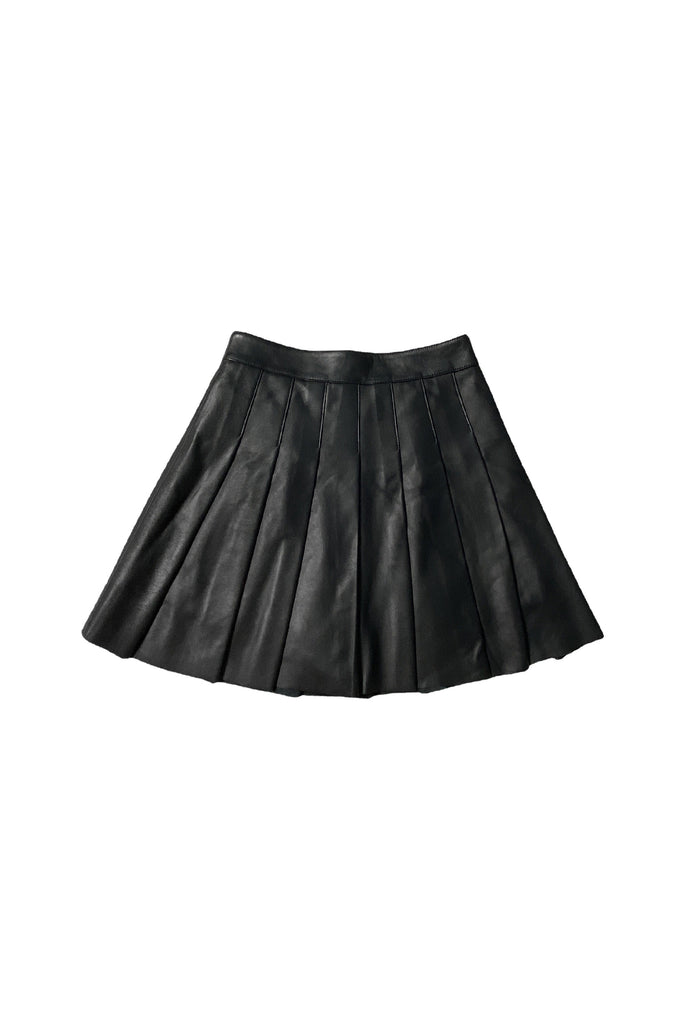 Lambskin Leather Pleated A-Line Mini Skirt in Black  Fibflx