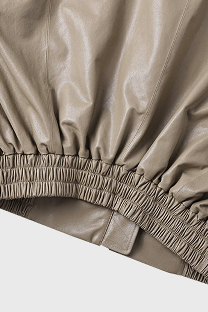 Lambskin Leather Stand-Collar Double-Zip Bomber Jacket  Fibflx