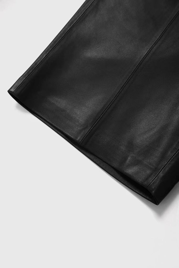 Lambskin Leather Tailored High-Waisted Shorts  Fibflx