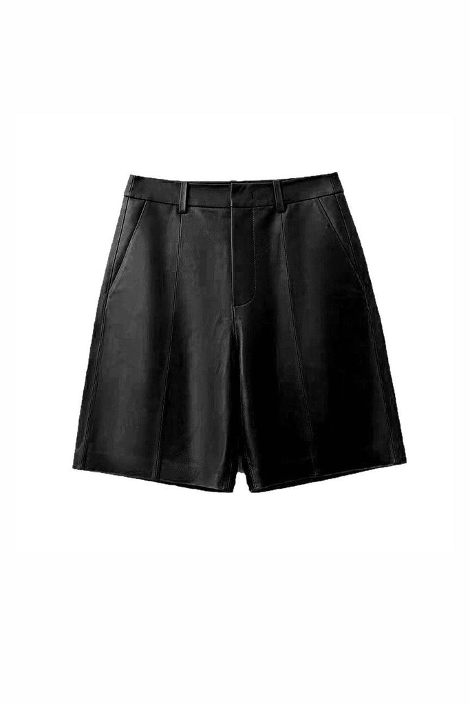 Lambskin Leather Tailored High-Waisted Shorts  Fibflx