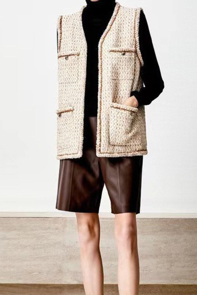 Lambskin Leather Tailored High-Waisted Shorts Chocolate Brown / XL Fibflx