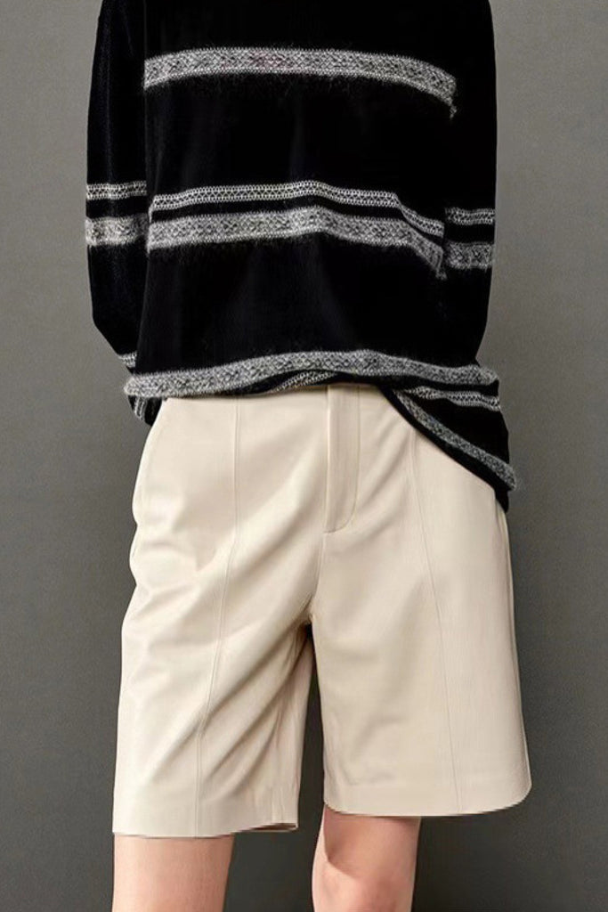 Lambskin Leather Tailored High-Waisted Shorts  Fibflx