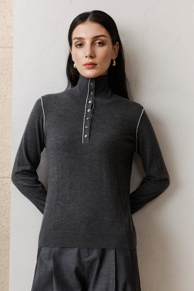 Lightweight Cashmere Fine-Knit Funnel Neck Sweater  Fibflx