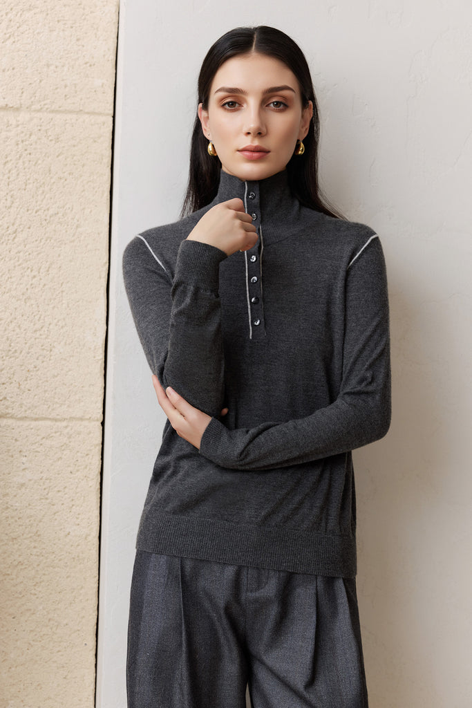 Lightweight Cashmere Fine-Knit Funnel Neck Sweater  Fibflx