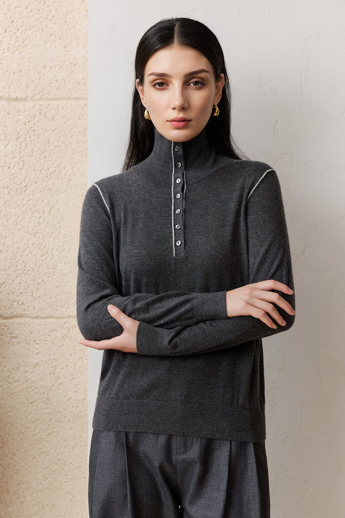 Lightweight Cashmere Fine-Knit Funnel Neck Sweater  Fibflx