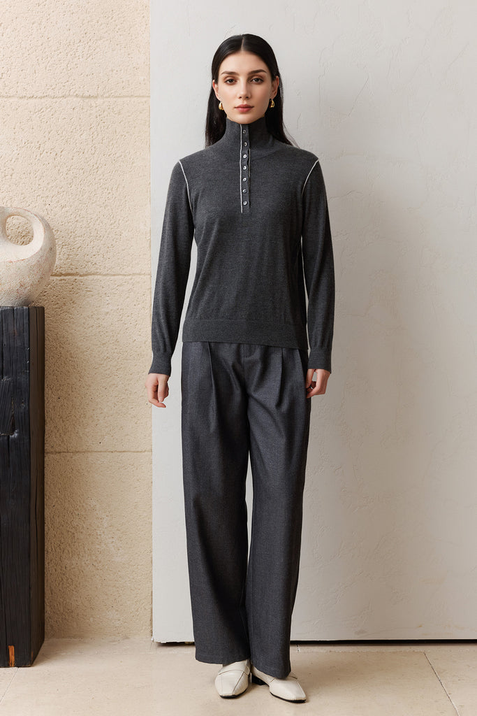 Lightweight Cashmere Fine-Knit Funnel Neck Sweater  Fibflx