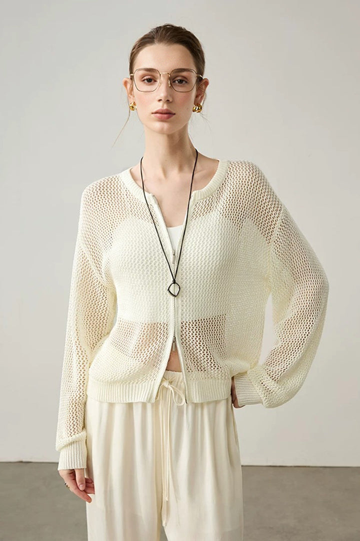 Lightweight Crochet Double-Zip Bomber Cardigan  Fibflx