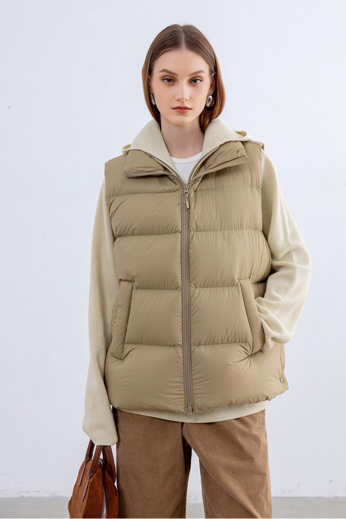 Lightweight Down Puffer Double-Zip Vest Milktea / M Fibflx