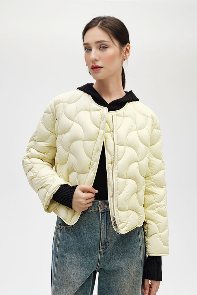 Fibflx Women's Lightweight Quilted Cropped Down Puffer Jacket