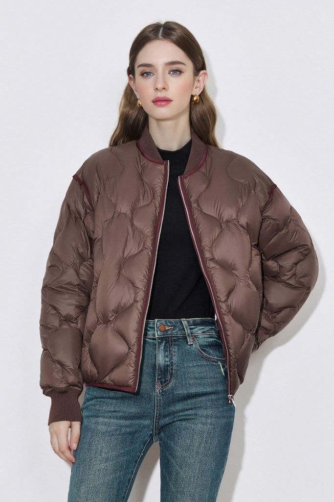 Fibflx Women's Lightweight Quilted Down Puffer Bomber Jacket