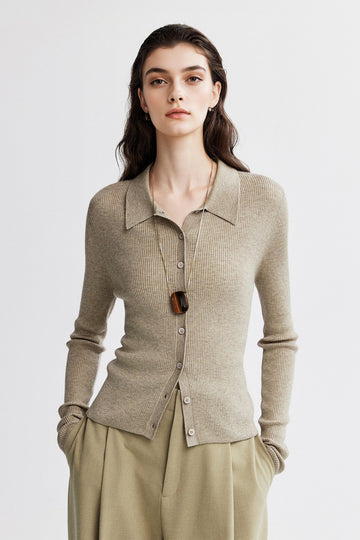 Lightweight Wool-Blend Fitted Polo Cardigan Sweater - Fibflx